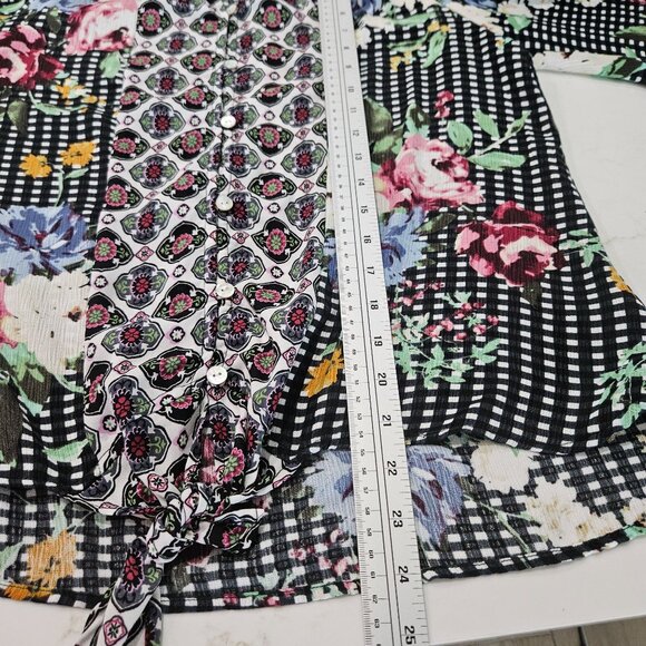 Figueroa & Flower Top Sz PM Floral & Checkered Multi Prints Boho Cottagecore - Picture 7 of 9